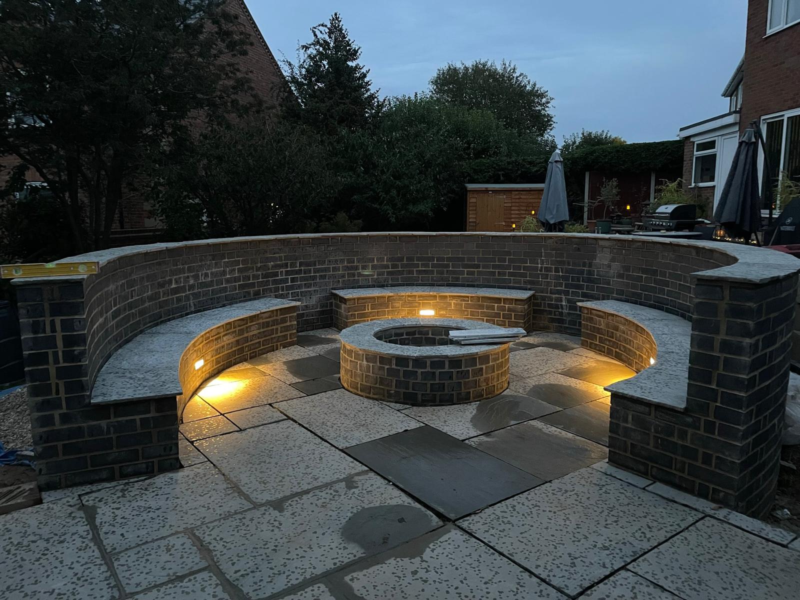 Garden seating area with LED brick lights